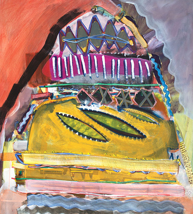 Carolin Trunk: Haube [Beatrice], 2016, Eitempera, 
Acryl auf Leinwand, 120 x 110 cm

